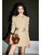 Skin-Friendly Heavy Satin Dress with Hemp-Feel Texture & Waist Belt – Old Money Suit Style