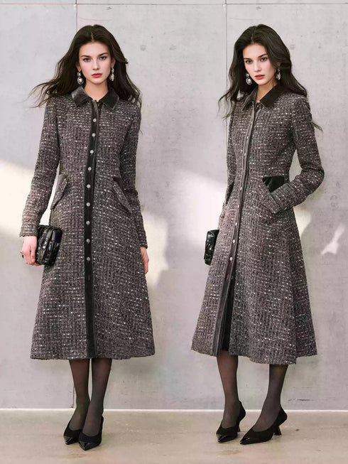 Shiny Wool Tweed Mid-Length Dress for Office & Party – Elegant Chic Women's Outfit
