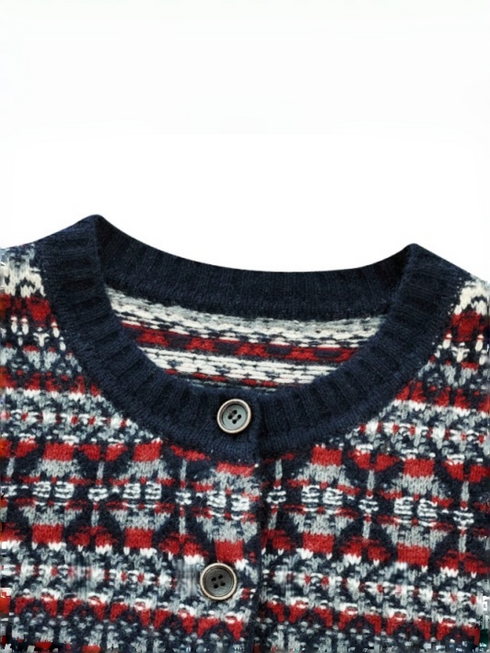 Bohemian Artist Vintage Literary 100% Wool Fair Isle Heavy Jacquard Knit Cardigan for Women