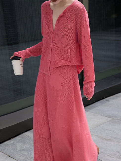 Women's Autumn Two-Piece Set – Old Money Lazy Style Cranberry Loose Blouse & Elegant Skirt