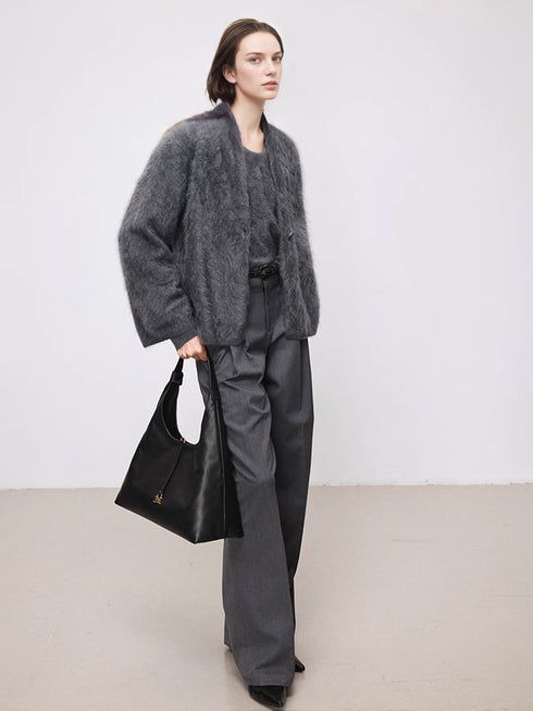 100% Cashmere Brushed Knit Cardigan for Women | Soft Skin-Friendly Loose Fit Sweater Coat