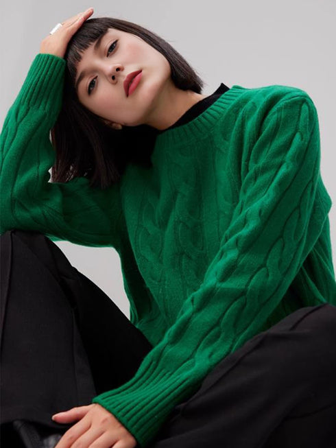 100% Pure Wool Chunky Cable-Knit Sweater for Women – Thick, Cozy Oversized Winter Knitwear