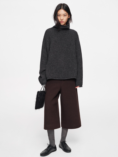 Vintage Wool-Blend Textured Air-Layer Cropped Straight-Leg Pants for Women – Double-Faced Fabric 7/8 Trousers