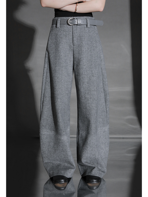 Fashion Belted Tapered Wool Trousers for Women – Elegant Cocoon Silhouette Long Suit Pants