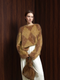 Heavyweight Brushed Knit Vintage Diamond-Pattern Sweater for Women