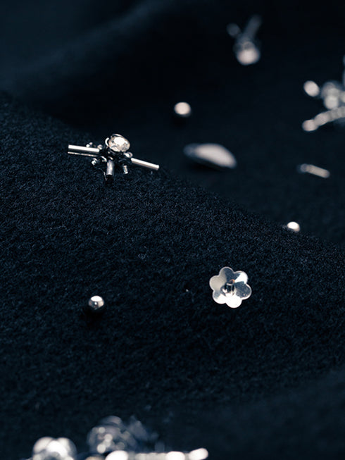 French Elegant Wool Cape Coat – New Winter Woolen Jacket with 3D Snowflake Beading