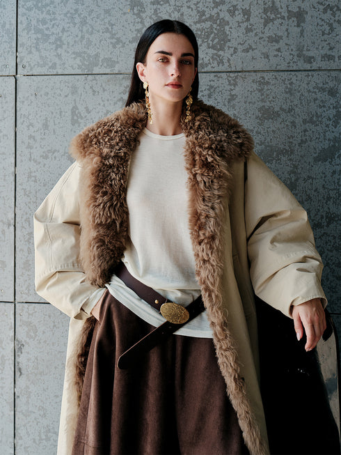 Fluffy Wool-Lined Lapel 90% White Goose Down Long Puffer Coat