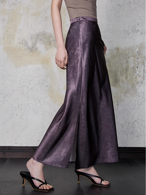 Vintage 100% Acetate Gilded Gloss Pencil Skirt for Women — Textured Crackle Lines, Elegant High-Waist Slim Skirt