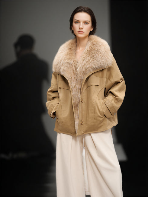 Women’s Down Parka Jacket with Fox Fur Hood | 90% White Goose Down Winter Coat