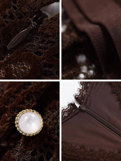 French-Inspired Intricate Lace Cutout Dress – V-Neck Eyelash Lace Panel Fitted Mermaid Dress for Women