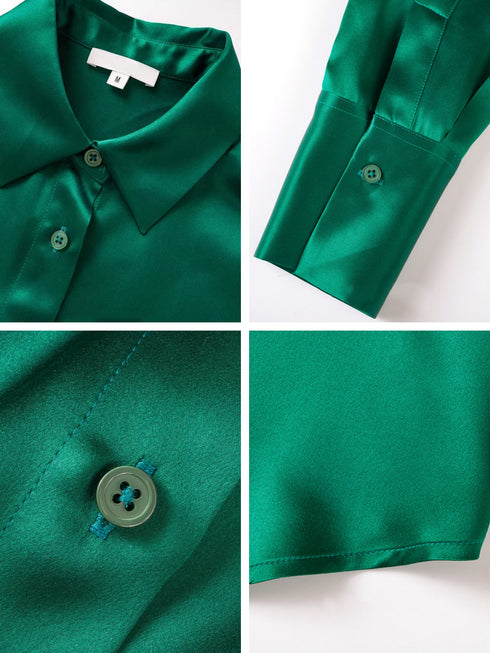 Women's Heavyweight Mulberry Silk Shirt – Relaxed-Fit Solid Color Collared Silk Blouse