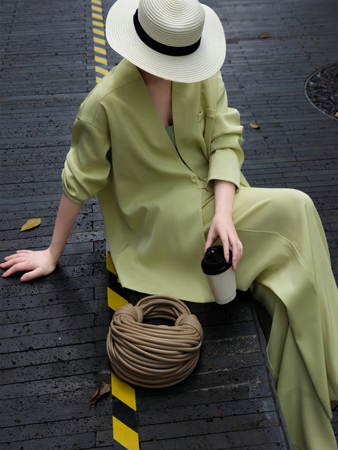 Women's Designer Acetate Suit – Early Autumn Loose-Fit Longline Two-Piece Set