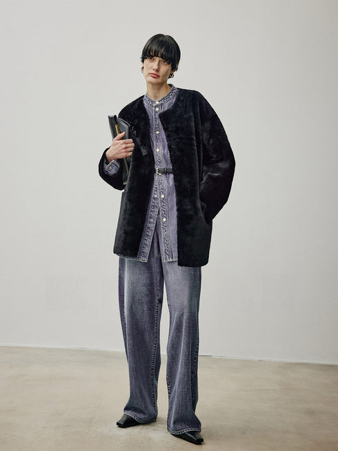 Nordic-Style Merino Shearling Coat – Oversized Relaxed Fit, Natural Shearling, Mid-Length Jacket