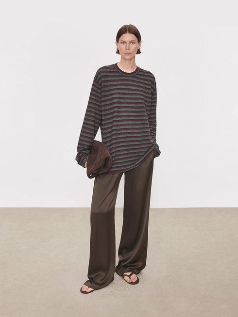 Minimalist Wool Striped Base Layer Top for Women – Coffee Brown & Soft Pink Fashion Knit