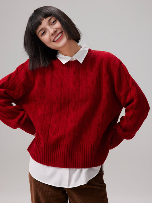 100% Pure Wool Chunky Cable-Knit Sweater for Women – Thick, Cozy Oversized Winter Knitwear