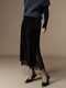 French Romantic Style Stretch Waist Lace-Trim Draped Velvet Long Skirt