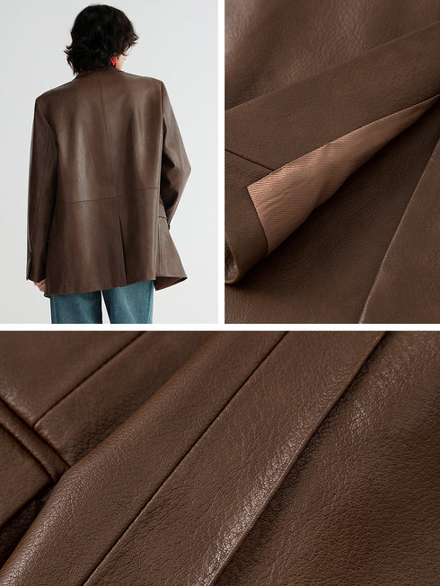 Modern Chic PU Leather Blazer | Slim-Fit Structured Jacket with Sleek Minimalist Silhouette