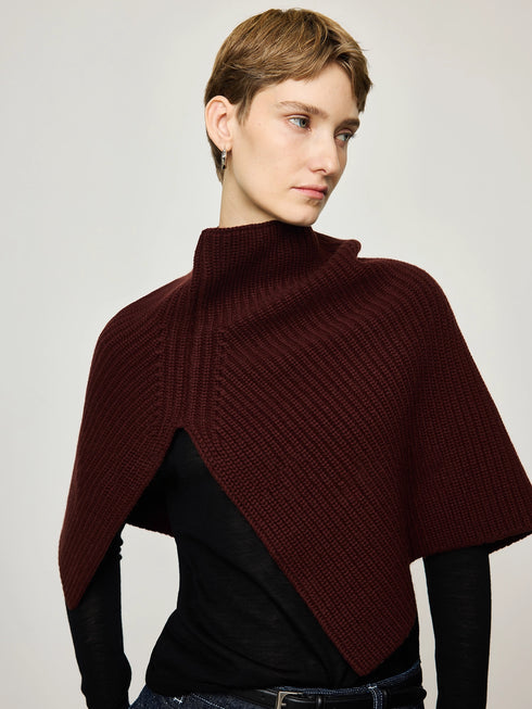 Italian Wool-Cashmere Turtleneck Split Knit Shawl Scarf | Multi-Style Wrap Accessory