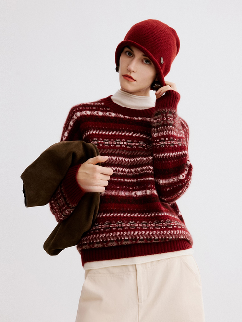 Vintage Fair Isle Sweater – Soft & Cozy Knit Jacquard Wool Pullover for Women