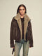 Detachable Wool-Collar Herringbone Sheepskin Parka – Camel-Wool Filled Winter Coat for Women
