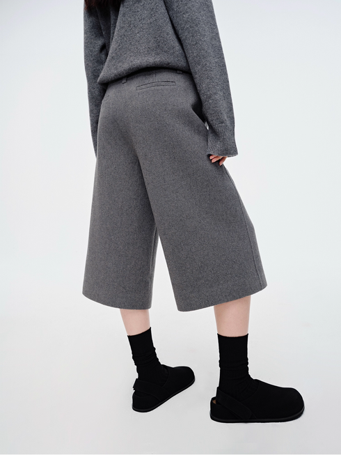 Vintage Wool-Blend Textured Air-Layer Cropped Straight-Leg Pants for Women – Double-Faced Fabric 7/8 Trousers