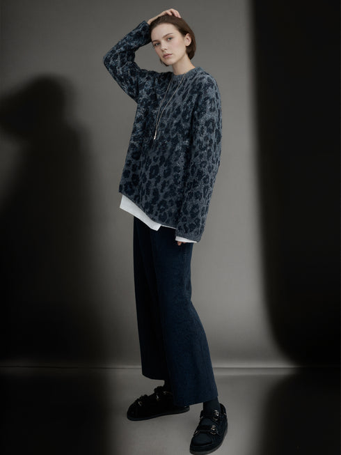 Women’s Leopard Print Cashmere Wool Sweater | Soft Brushed Knit Pullover for Fall Winter