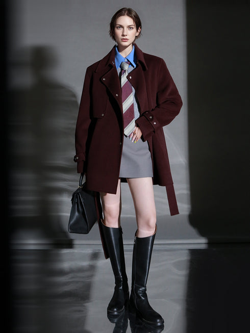 French Minimalist Chic Wool Coat for Women – Double-Faced Cashmere Overcoat with Lapel and Metal Buttons, Fall Winter Elegant Outerwear