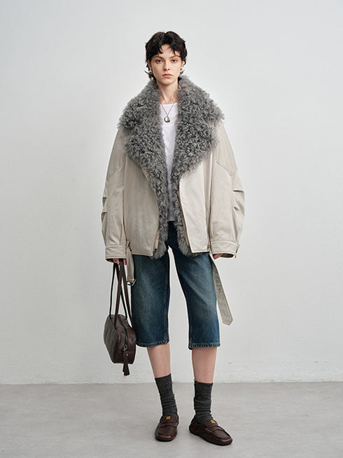 Detachable Shearling-Collar Down Parka for Women – 90% White Goose Down Winter Fur-Trim Coat