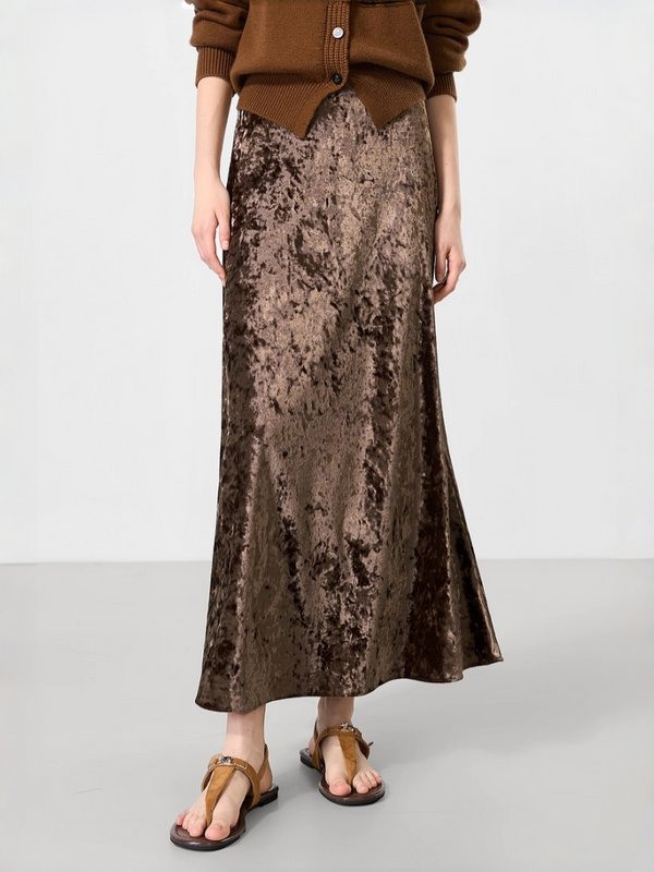 French Vintage Velvet Midi Skirt for Women — Autumn New Fishtail Silhouette Skirt
