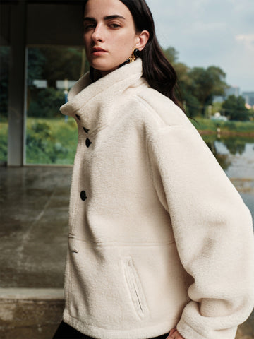 Soft and Dense Reversible High-Collar Tailored Jacket with Double-Sided Wear