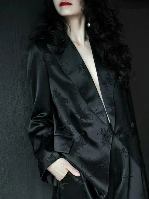 Acetate Fiber Jacquard Loose Suit Jacket + Wide-Leg Pants Old Money Style Two-Piece Set