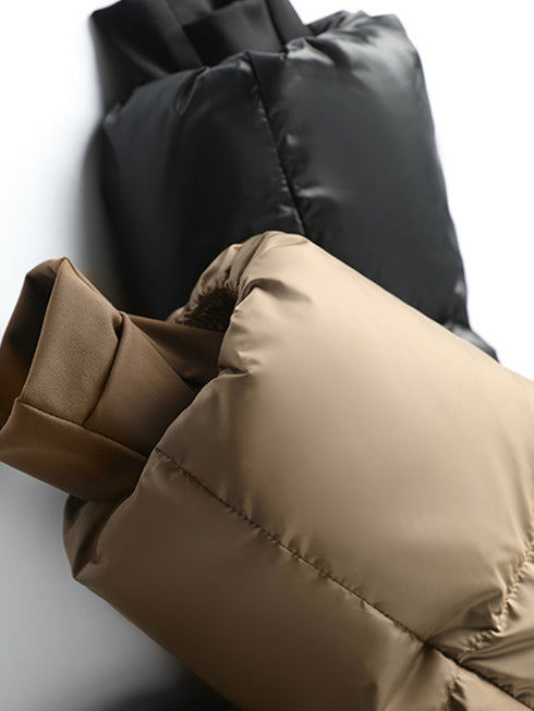 White Duck Down Hooded Puffer Coat – Drawstring Waist, Warm Thickened Loose Fit Winter Jacket for Women