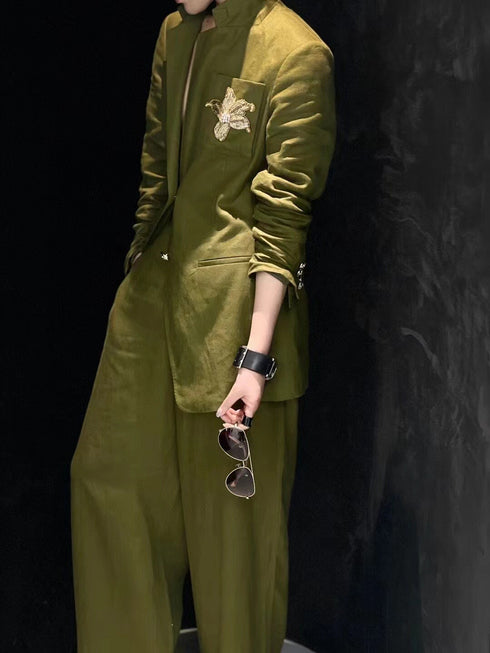 Linen Retro Loose Suit+Wide-leg Pants Commuter Two-piece Set