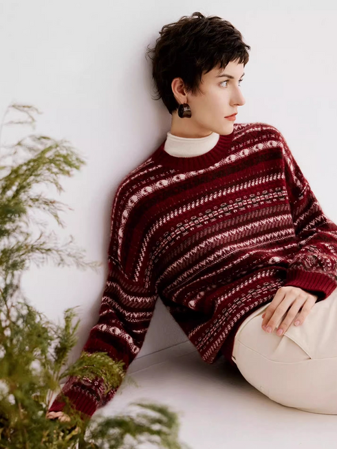 Vintage Fair Isle Sweater – Soft & Cozy Knit Jacquard Wool Pullover for Women