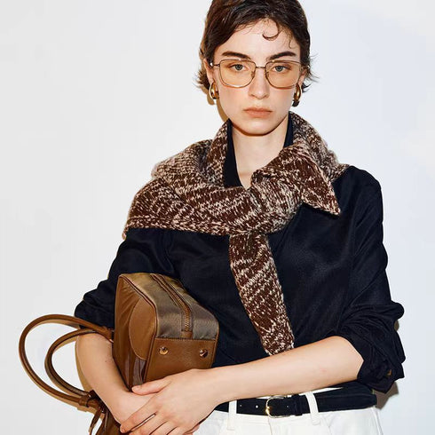 French Vintage Bouclé Triangle Shawl | Nordic-Style Warm Wool-Cashmere Winter Scarf