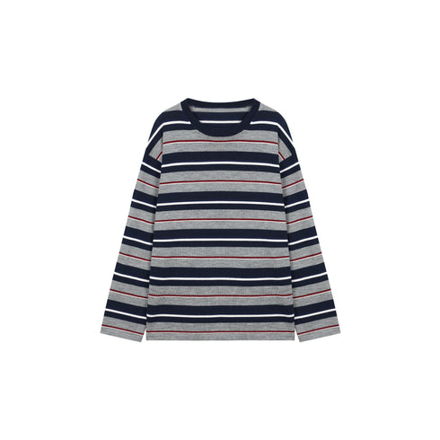 Washed Wool Striped Oversized Sweater for Women – Thick German-Style BIELLA Knit