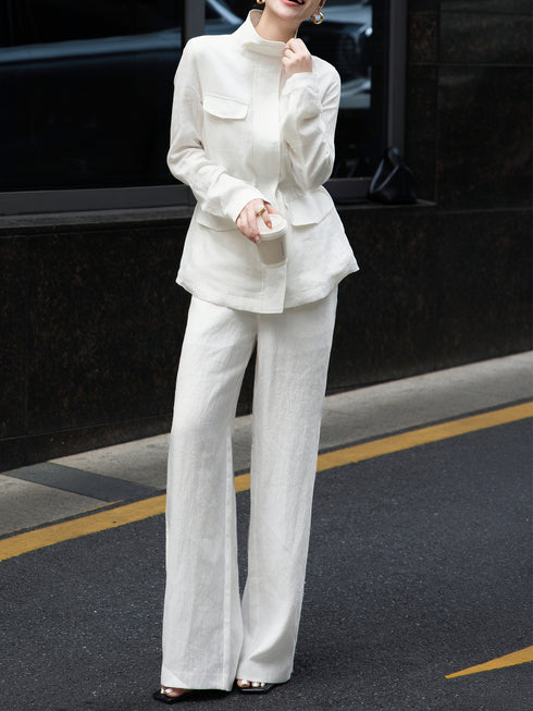 Luxury Women's Workwear Set – Premium French Linen Tailored Two-Piece Suit