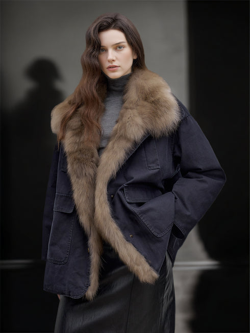 Women’s Mid-Length Down Parka with Fox Fur Hood | 90% White Goose Down Winter Coat