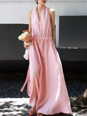 Linen Halter Maxi Dress – Minimalist Summer Luxury, Effortlessly Relaxed