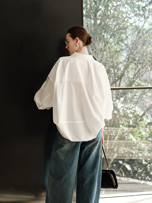 Women's Old-Money Style Solid Color Collared One-Button Pullover Shirt – Relaxed Fit Classic Blouse