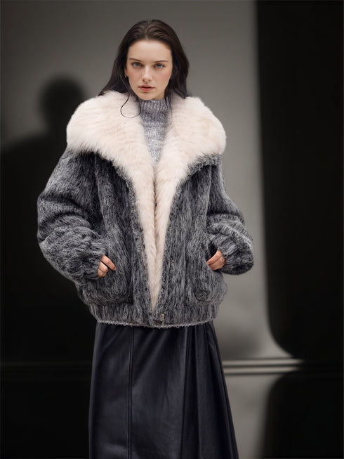 Women’s Wool-Blend Down Coat with Fox Fur Collar | 90% White Goose Down Winter Jacket