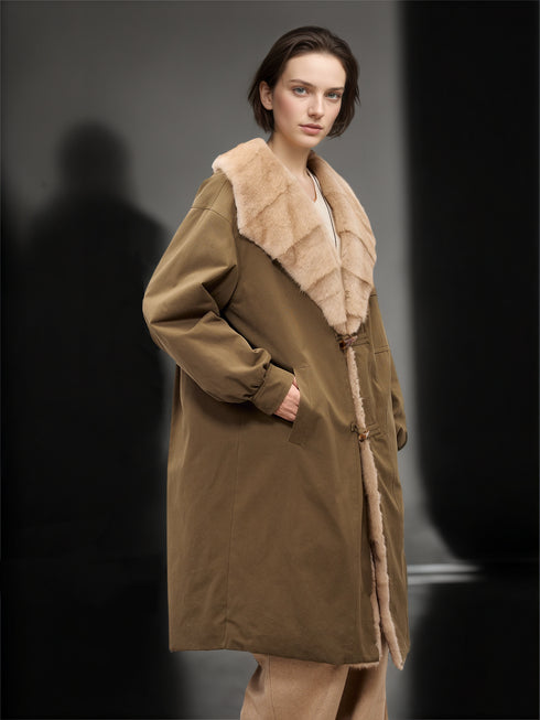 Women’s Winter Down Parka with Mink Fur Hood | 90% White Goose Down Coat