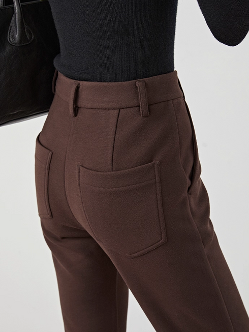 【Supermodel Leg Shape】Women's Coffee Brown Wool Flared Trousers – High-Waist Thick Autumn/Winter Slim Fit Pants