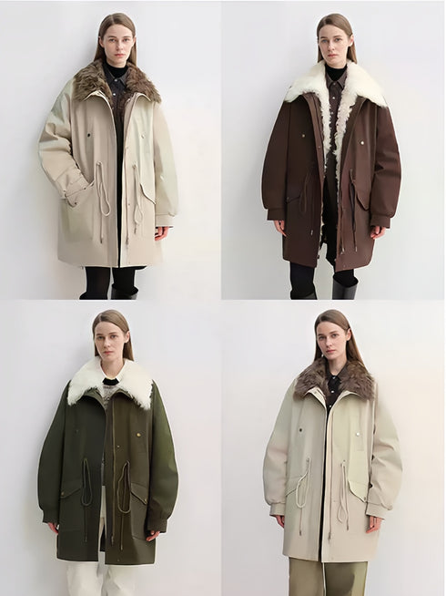 Mid-Length Down Parka with Detachable Wool Collar — Warm 90% Goose Down Fishtail Coat for Women