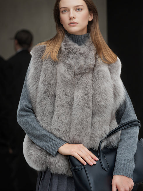 Women’s Fox Fur Vest | Stylish Short Winter Gilet Inspired by Finnish Saga Furs Design