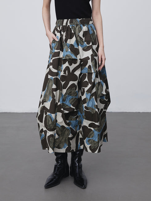 Unique Asymmetric Print Skirt | Slimming A-Line Midi Skirt with Flared Silhouette for Autumn