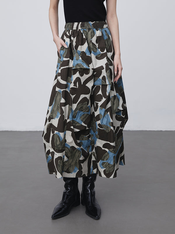 Unique Asymmetric Print Skirt | Slimming A-Line Midi Skirt with Flared Silhouette for Autumn