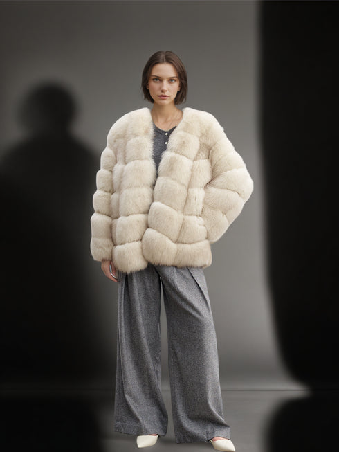 Women’s Mid-Length Fox Fur Coat | Elegant Winter Jacket Inspired by Finnish Saga Furs Style
