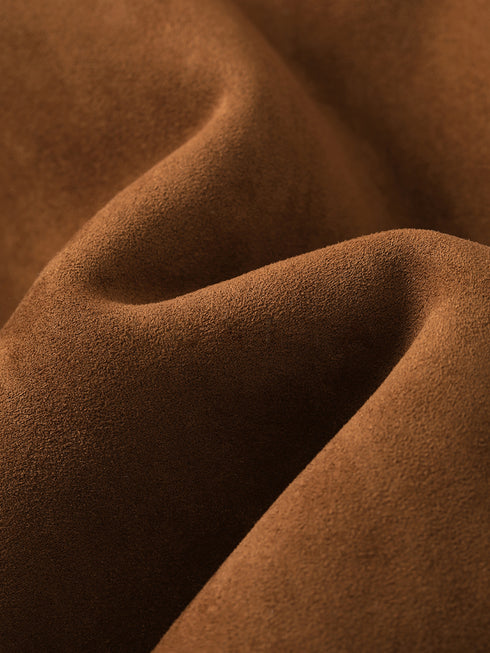 100% Wool-Lined Vintage Brown Faux Suede Jacket – Thick Reversible Shearling-Style Coat for Women