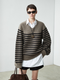 Women’s Relaxed Wool Striped Sweater with Sweetheart Neckline | Minimalist Fall/Winter Knit